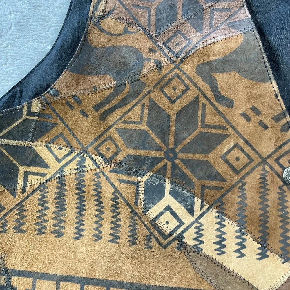 Vintage Trends Vest Large Brown Leather Holiday Patchwork Southwestern Western